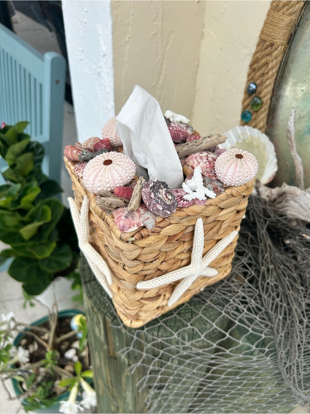 Seashell & Starfish Woven Tissue Box Cover - Coastal Decor